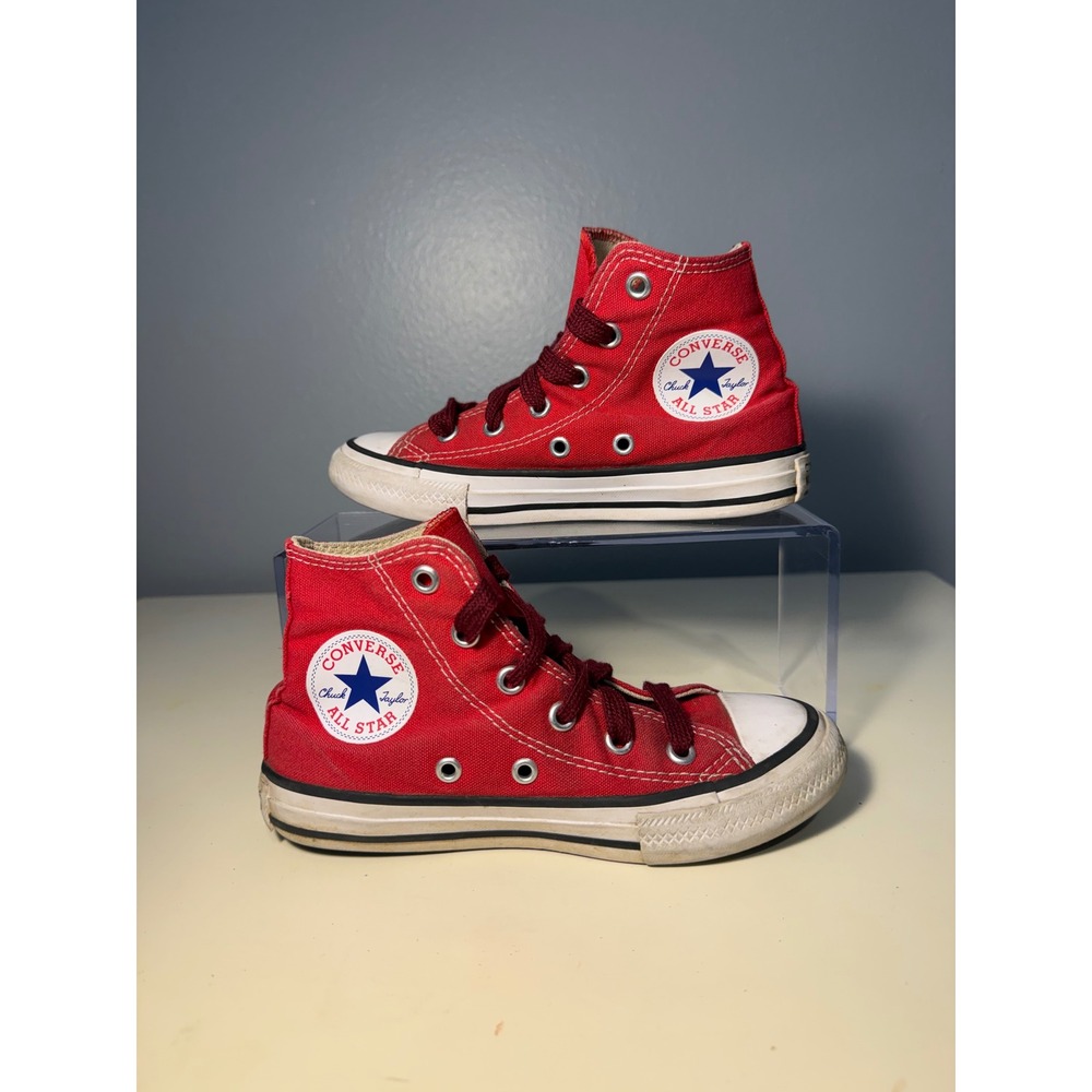 Converse Chuck Taylor All Star Kids High Top Sneakers Red Canvas 12